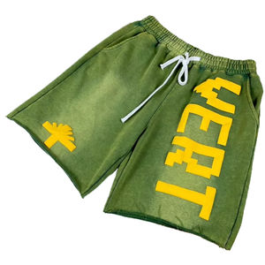 Pantalones cortos lavados con ácido de algodón pesado para hombre con logotipo estampado Puff personalizado pantalones cortos de lavado con patrón sólido estilo callejero para hombre - Product Image 1