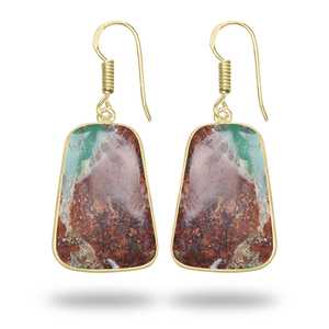 Boucles d'oreilles en chrysoprase naturelle en gros, plaquées or 18 carats, argent plaqué or, pierre précieuse en chrysoprase naturelle - Product Image 5