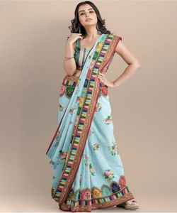 El último nuevo diseñador de fiesta y recepción, Sari de trabajo de bordado multicolor con blusa sin costuras en Ropa Étnica étnica - Product Image 1