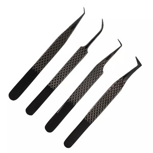 Ensemble de 4 pinces à cils à poignée en diamant-fourniture de cils en acier japonais (noir) ensemble de pinces à cils en gros - Product Image 4