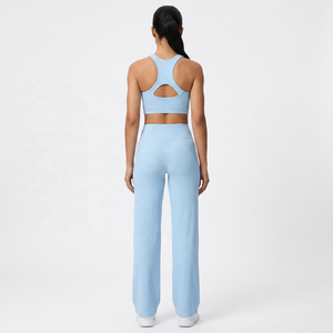 Custom Women's Seamless Yoga Set High Waist Wide Leg <b>Flare</b> <b>Leggings</b> & Racerback Sports Bra Gym Fitness Activewear 2 Piece Set - Product Image 5