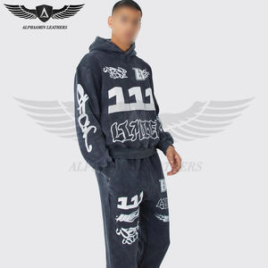 Pantalon baggy de marque personnalisée style évasé avec pull à capuche survêtement en coton écologique avec sérigraphie - Product Image 6