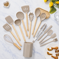 Ustensiles de cuisine antiadhésifs avec manche en bois, ensemble de 15 ustensiles de cuisine en silicone, spatules avec support