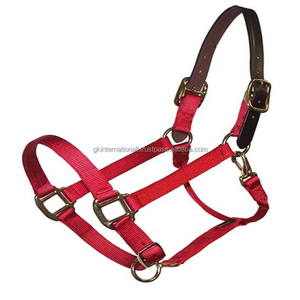 Licou de cheval en nylon de qualité supérieure à trois plis avec quincaillerie en bronze réglable robuste et licou de cheval en nylon à couronne en cuir - Product Image 6