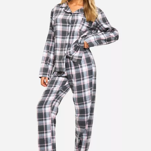 Ensemble de pyjama pour femmes col Design imprimé à carreaux vêtements de nuit respirants thermiques vêtements de maison XXXXL vêtements de nuit grande taille - Product Image 1