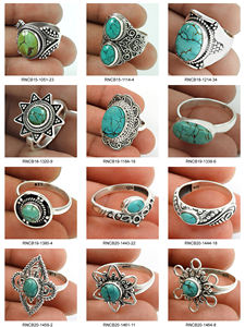 Bijoux en argent sterling 925 faits à la main en vrac en gros bague fine bohème en gros turquoise pierre précieuse fabricant indien fournisseur - Product Image 5