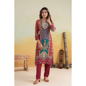 Conjunto de Kurta, Pantalón y Dupatta para Mujer Kavish Rang-e-Noor Color Granate - Product Image 2