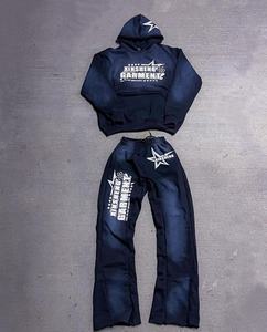 Survêtement pour hommes de haute qualité imprimé Logo Anti-rétrécissement surdimensionné lavage à l'acide sérigraphie pantalons de survêtement évasés et ensembles de sweat à capuche - Product Image 1