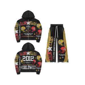 Exquisito chándal Vintage con serigrafía de pantalones de chándal gruesos y Sudadera con capucha lavado ácido a medida Y2K Streetwear chándales para hombres - Product Image 2