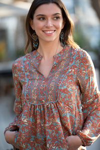 เสื้อสไตล์ชนเผ่าแขนพองสำหรับผู้หญิง, เสื้อสไตล์โบฮีเมียนเก๋ไก๋สไตล์โบฮีเมียนดินเผา - Product Image 3