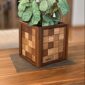 Vase à fleurs en bois de manguier et d'acacia, design moderne, écologique, fait main, grande taille, décoration de table pour la vente de Noël - Product Image 1