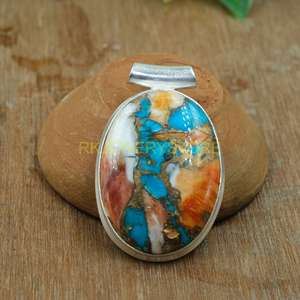 Natural <b>Large</b> Orange Spiny Oyster Turquoise <b>Pendant</b> <b>Necklace</b> 925 Sterling Silver Jewelry Unique Gift for Women - Product Image 3