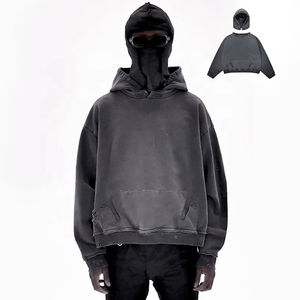 Sweat à capuche lavable à l'acide lourd personnalisable respirant de grande taille avec broderie vintage Patchwork Hood Basics coton mélangé - Product Image 2