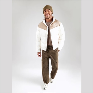 Men's High Quality <b>Denim</b> Puffer <b>Jacket</b> Vintage Style Hooded Collar Front Embroidered Logo Solid Pattern Winter Closure Zipper - Product Image 4