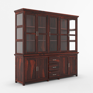 Aparador Antiguo de Madera de Teca Maciza Ecológico para Comedor, con Puertas de Vidrio, Cajones, Almacenamiento y Exhibición para Sala de Estar - Product Image 6