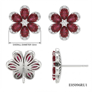 Boucles d'oreilles florales en or blanc 18 carats avec rubis, audacieuses, pour cocktail, style grappe de fleurs, pour le tapis rouge, bijoux fins, vente en gros - Product Image 3