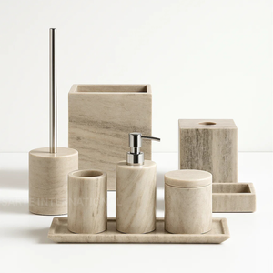 Juego de Accesorios de Baño Modernos de Cinco Piezas de Mármol al por Mayor, Conjunto de Baño de Piedra de Lujo, Dispensador de Jabón, Vaso, Bandeja, OEM, ODM, al por Mayor - Product Image 2