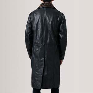 Manteau en cuir noir Cai avec col à revers - Product Image 4