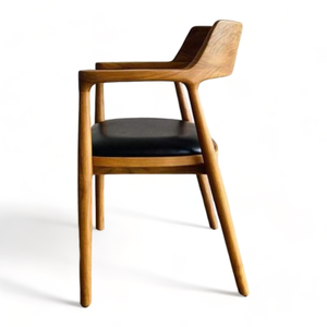 เก้าอี้ไม้สไตล์โมเดิร์นพร้อมที่นั่งหนังสําหรับเฟอร์นิเจอร์ร้านอาหารที่ทําจากเก้าอี้แขนรับประทานอาหารไม้สัก เก้าอี้รับประทานอาหารไม้สักหุ้มเบาะ - Product Image 2