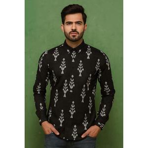 Monochrome Tribal Motif <b>Half</b> Sleeve Men's Casual <b>Shirt</b> Summer Satin Woven Fabric ODM Supply 6XL Stretch Single Pack (SHKN1089) - Product Image 1