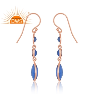 Pendientes Colgantes de Plata de Ley Fina con Baño de Oro Rosa y Calcedonia Azul Natural, los Más Vendidos, Fabricación de Joyería Personalizada - Product Image 3
