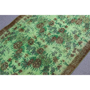 Tapis turc à accents marocains 3,6x6,5 pieds, tapis en laine vintage vert marocain - Product Image 5