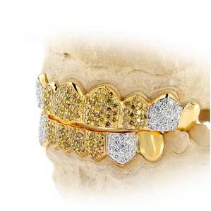 Custom Grillz <b>Frames</b> Gold with Fully Setting CZ Stones, Free Perm Cuts, Grillz Moissanite Diamonds, Silver 925, 10K 14K Gold - Product Image 4