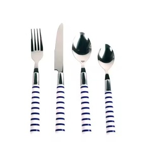 Couverts plaqués or de banquet de mariage en acier inoxydable avec cuillère et fourchette réutilisables à manche rond épais design - Product Image 5