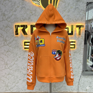 Sudadera con Capucha y Cremallera Avarice Society Naranja, Unisex, Estilo Urbano, Diseño con Apliques y Parches, Corte Holgado, Ropa de Otoño - Product Image 1