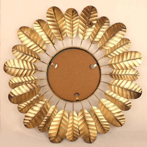 Gold Floral Handcrafted <b>Large</b> Wall Mirror Luxury Modern Antique Round <b>Framed</b> for Home Decor Bathroom Usage Made of Glass Metal - Product Image 1