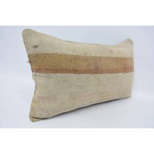 Almohada Kantha de lana Beige a rayas sutiles de 12x20 pulgadas, cojín decorativo tejido esponjoso Vintage de lujo para uso en sofá y suelo - Product Image 3