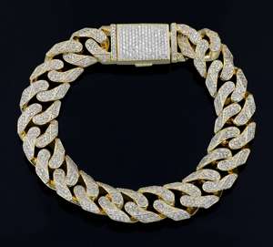 Trendy Hip Hop VVS Moissanite 15mm Round Cut Yellow Gold Cuban Link <b>Bracelet</b> for Unisex Party 925 Sterling <b>Silver</b> - Product Image 5