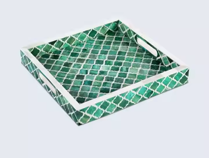 Plateau indien de luxe de haute qualité fait à la main en incrustation d'os Nouveau design Plateau de service décoratif écologique pour usage domestique Usine directe - Product Image 5