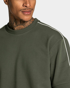 T-shirt et short surdimensionnés en kaki personnalisés pour hommes, avec passepoil, en coton respirant, tendance, pour la salle de sport et le streetwear - Product Image 5