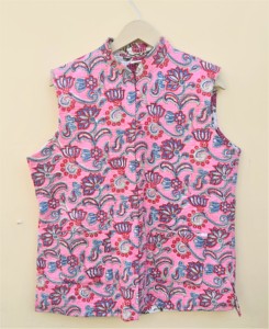 Nouvelle arrivée de veste en coton imprimé bloc à la main pour femmes Multi Floral réversible hiver formel gilet Logo dos à la mode Design fait main - Product Image 4