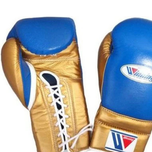 Winning <b>Lace</b> Up Boxing <b>Gloves</b> Blue Gold Genuine Leather Pro Fight Training Sparring <b>Gloves</b> 8oz 10oz 12oz 14oz 16oz - Product Image 2