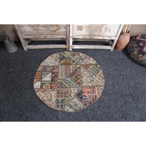 พรมกลมสไตล์ตุรกี ขนาด 3.37x3.37 ฟุต พรมขนสัตว์ลายปะติดสีรุ้งแบบวินเทจ - Product Image 1