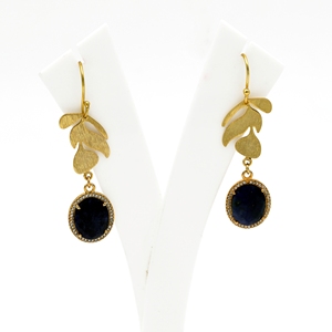 Pendientes de Gota Ovalados de Sodalita Dua Hechos a Mano, Chapados en Oro de 18K, Latón, Joyería Elegante y Moderna para Bodas - Product Image 4