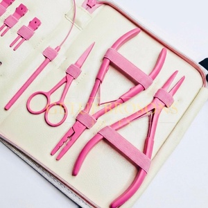<b>Pink</b> Gold Stainless Steel Hair Extension <b>Tools</b> Kit Pliers Micro Rings Loop Needles Clips Strong Hold Commercial Use - Product Image 5