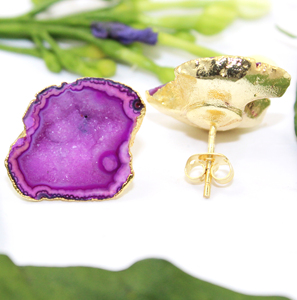 Naturel Pétrole Rose Géode Druzy Or Électrolytique Boucles D'oreilles À La Main Bijoux En Gros - Product Image 2
