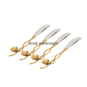 Modern Creative Arts & Craft Fancy Unique Gold Plated Leaves Diseñador Asas Servidor de pizza y cuchillo Juego de cubiertos al precio más bajo - Product Image 2