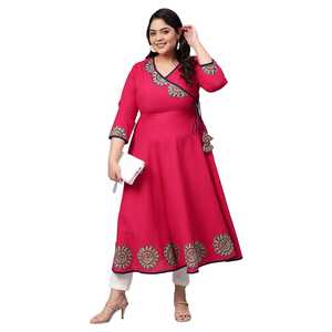 Kurti Festivo Rosa de Algodón con Adornos, Elegante Vestido de Fiesta de Noche, Tallas XS-5XL - Product Image 6