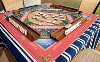 Tapis de mahjong LuxJong 33,5*33,5 pouces en néoprène/polyester imperméable rose vert motif jardin oriental pagode bambou antidérapant pour table
