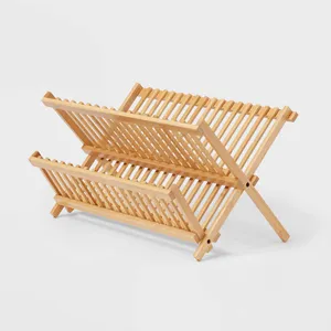 Foldable bamboo dish drainer rack hot trending eco friendly dishes drying wood racks for kitchen