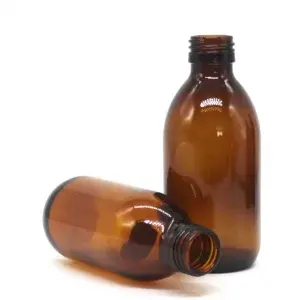 Bouteille de liquide en verre de sirop d'ambre avec bouchon blanc noir, bouteilles de liquide en verre médical marron en gros