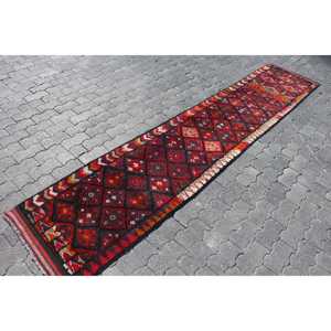 2.1x11.3 ft Vintage Turkish Rug, <b>Runner</b> Rug, <b>Red</b> Herki Patchwork Rug - Product Image 3