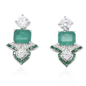 LAVINA Jade Light Baoyun Women's Trendy Art Deco Luxury <b>Stud</b> Earrings with Zircon and Rhodium & <b>Silver</b> Plating for Gift - Product Image 1