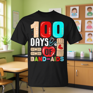 T-shirt promozionale per il 100° giorno di lavoro dell'infermiera scolastica con 100 cerotti - Regalo di apprezzamento - Product Image 3