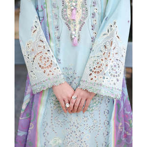 Conjunto MUSHQ-3PC: Camisa de Chifón con Bordado Chikan, Dupatta de Seda Estampada y Pantalones-BIC-4905 - Product Image 4