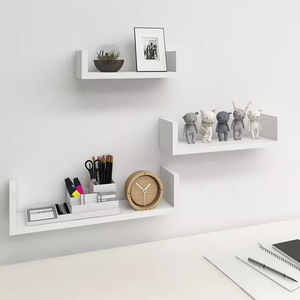 Juego de 3 estantes de pared de madera MDF rústica en forma de U, venta al por mayor, soporte de exhibición para decoración del hogar para sala de estar o cocina - Product Image 3